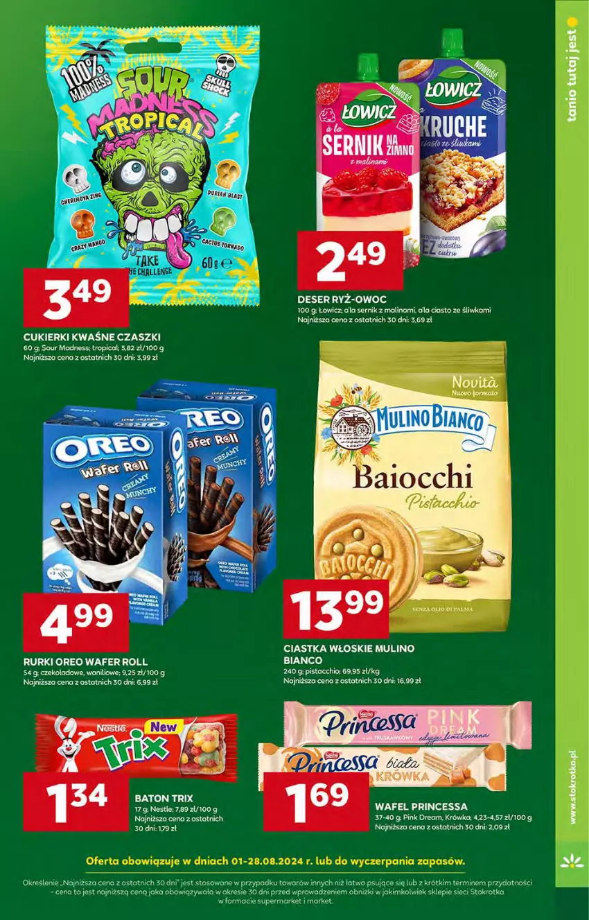 Gazetka promocyjna Stokrotka - Supermarket - ważna 01.08 do 07.08.2024 - strona 3 - produkty: Baton, Ciastka, Cukier, Cukierki, Deser, Fa, Mango, Oreo, Princessa, Rurki, Ryż, Ser, Tropical