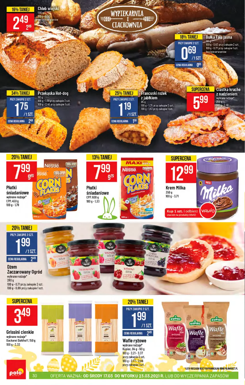 Gazetka promocyjna PoloMarket - Gazetka promocyjna  r - ważna 17.03 do 23.03.2021 - strona 30 - produkty: Danio, Dżem, Fa, Grissini, Kupiec, Milka, Ogród, Piec, Ryż, Ser, Wafle