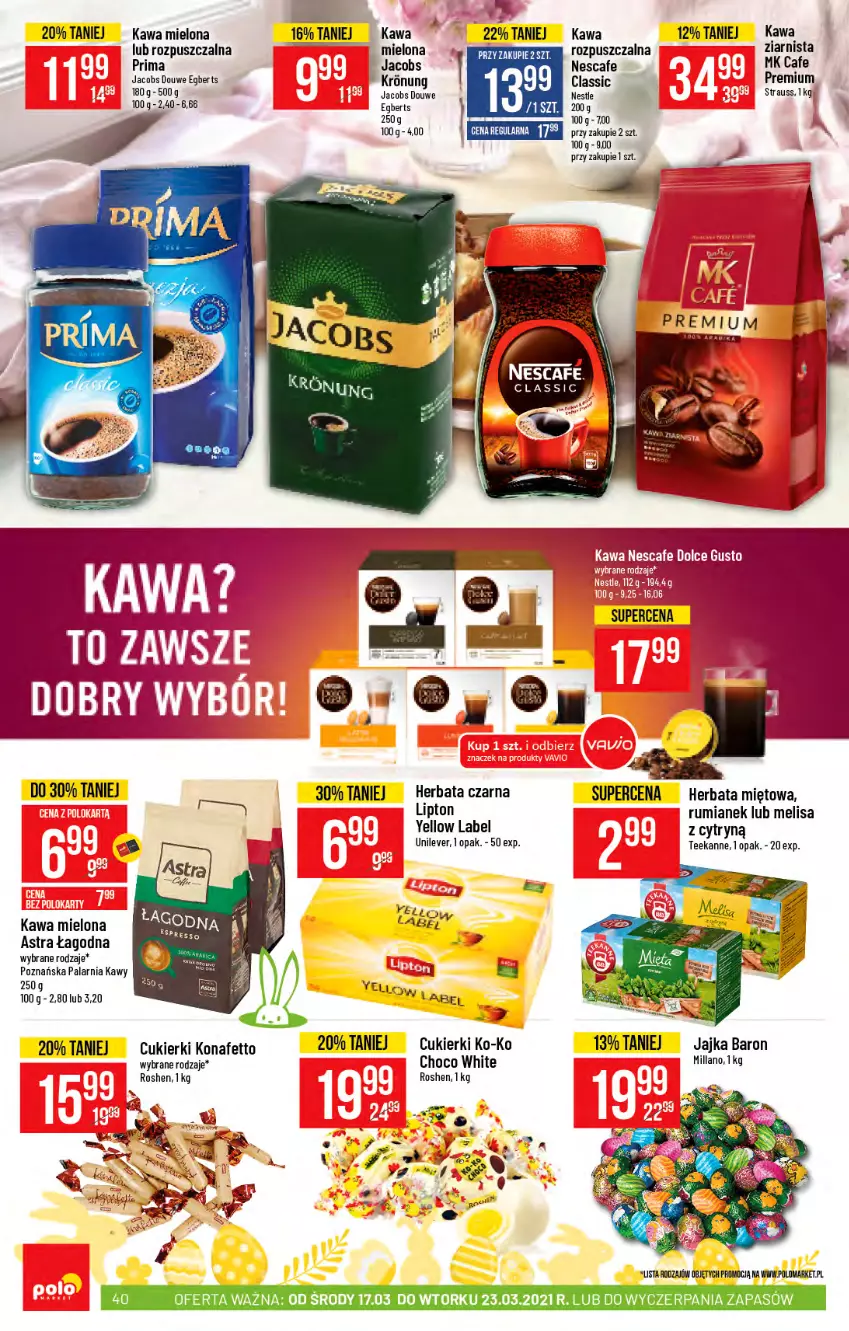 Gazetka promocyjna PoloMarket - Gazetka promocyjna  r - ważna 17.03 do 23.03.2021 - strona 40 - produkty: Cukier, Cukierki, Herbata, Herbata czarna, Jacobs, Kawa, Kawa mielona, LG, Lipton, Prima, Rum, Teekanne