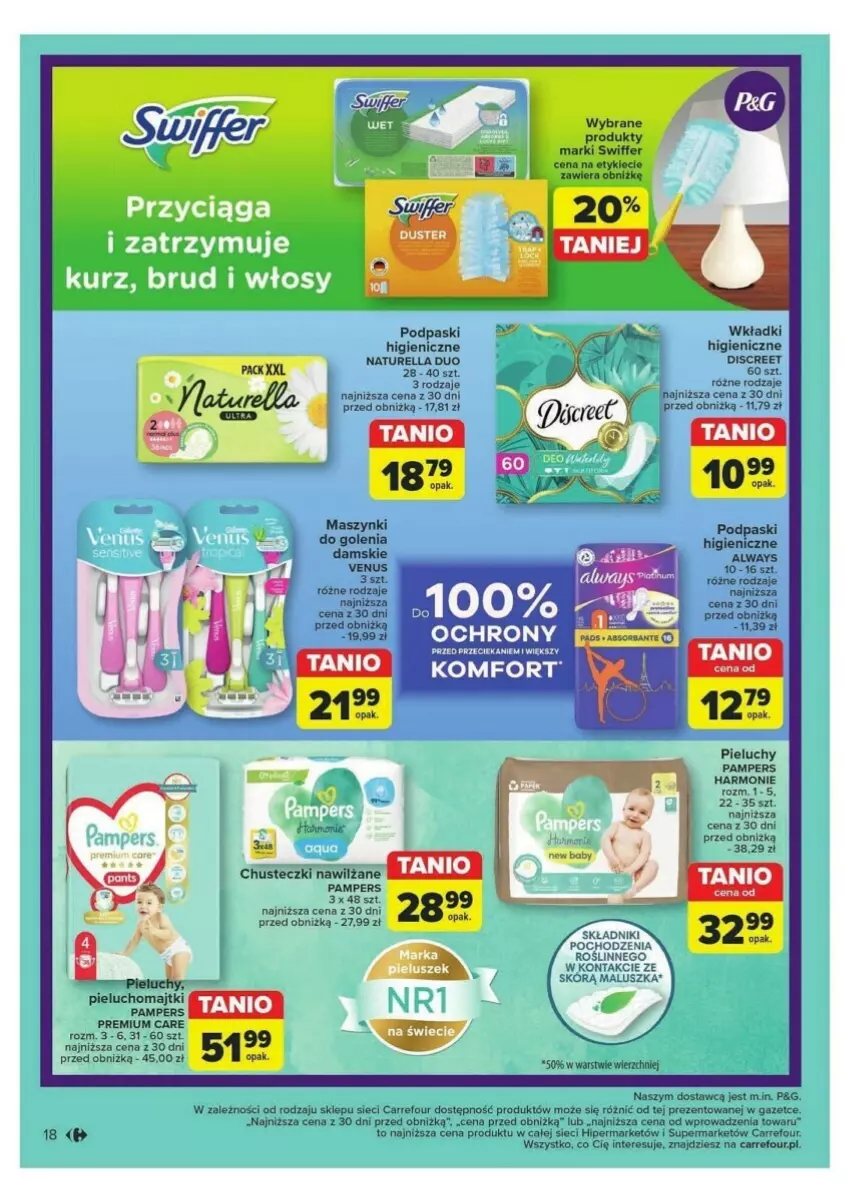 Gazetka promocyjna Carrefour - ważna 24.09 do 28.09.2024 - strona 10 - produkty: Always, Chusteczki, Discreet, Majtki, Naturell, Naturella, Pampers, Podpaski, Venus, Wkładki