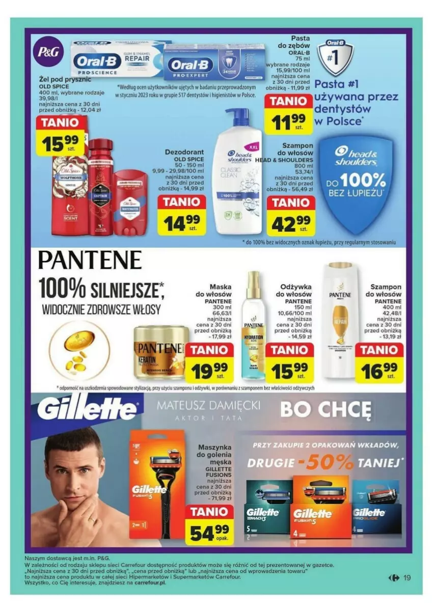 Gazetka promocyjna Carrefour - ważna 24.09 do 28.09.2024 - strona 11 - produkty: Dezodorant, Fusion, Gillette, Maska, Maska do włosów, Maszynka, Maszynka do golenia, Odżywka, Old Spice, Pantene, Pasta do zębów, Szampon, Szynka