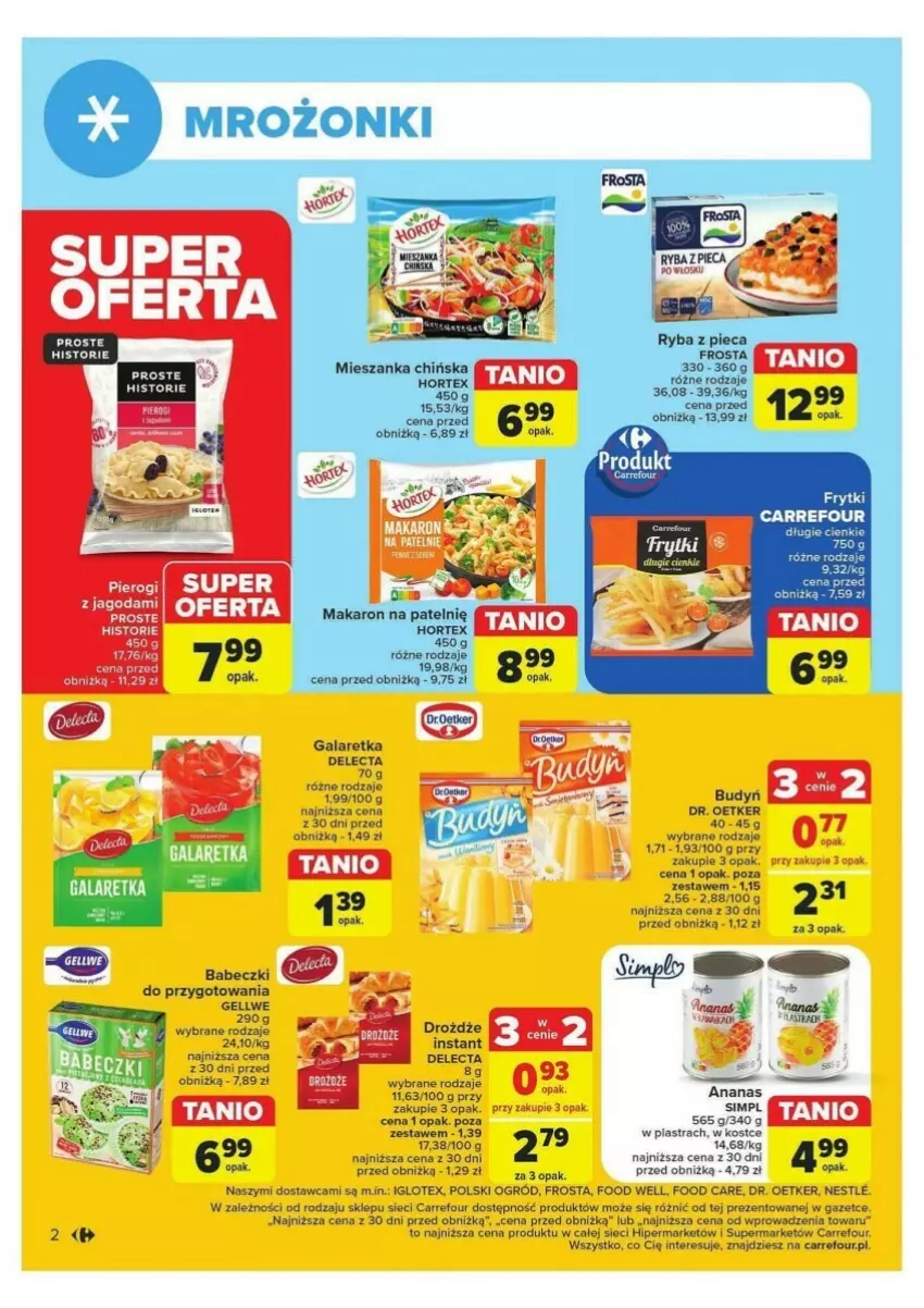 Gazetka promocyjna Carrefour - ważna 24.09 do 28.09.2024 - strona 12 - produkty: Ananas, Babeczki, Budyń, Delecta, Dr. Oetker, Drożdże, Frosta, Frytki, Gala, Galaretka, Hortex, LG, Makaron, Ogród, Piec, Pierogi, Por, Ryba