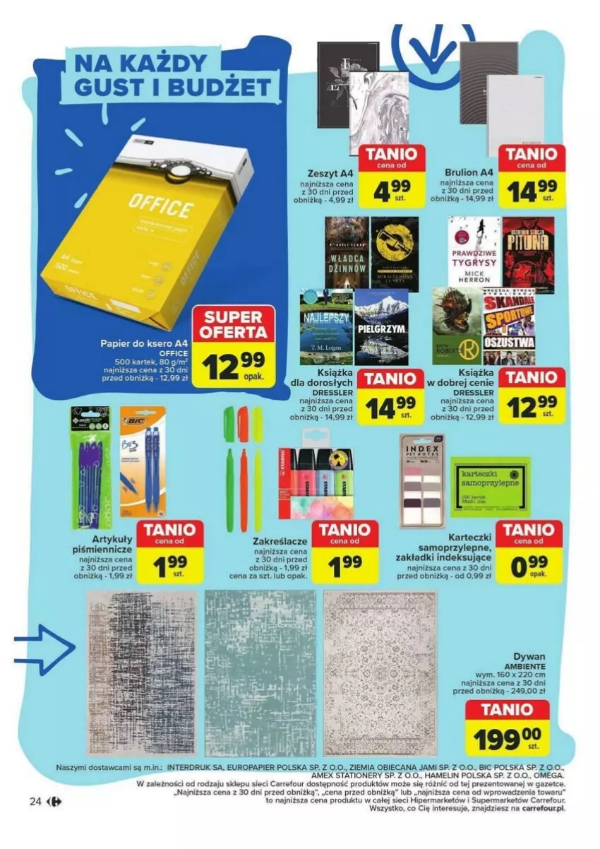 Gazetka promocyjna Carrefour - ważna 24.09 do 28.09.2024 - strona 17 - produkty: BIC, Dres, Dywan, Gry, Karteczki samoprzylepne, Książka, Lion, Mop, Papier