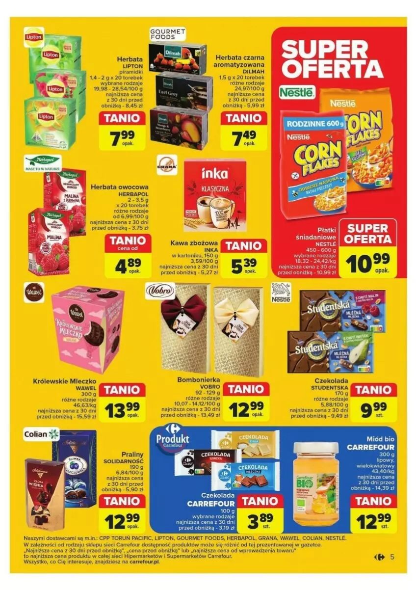 Gazetka promocyjna Carrefour - ważna 24.09 do 28.09.2024 - strona 32 - produkty: Cif, Czekolada, Dilmah, Fa, Gra, Herbapol, Herbata, Herbata czarna, Herbata owocowa, Inka, Kawa, Kawa zbożowa, Kije, Królewski, Królewskie Mleczko, Lipton, Miód, Mleczko, Praliny, Tonik, Wawel