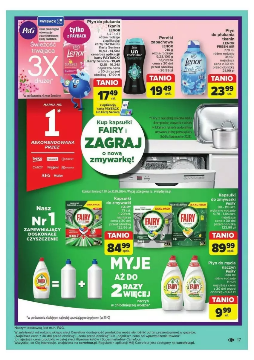 Gazetka promocyjna Carrefour - ważna 24.09 do 28.09.2024 - strona 9 - produkty: Candy, Fa, Fairy, Gra, Lenor, Olej, Płyn do płukania, Por