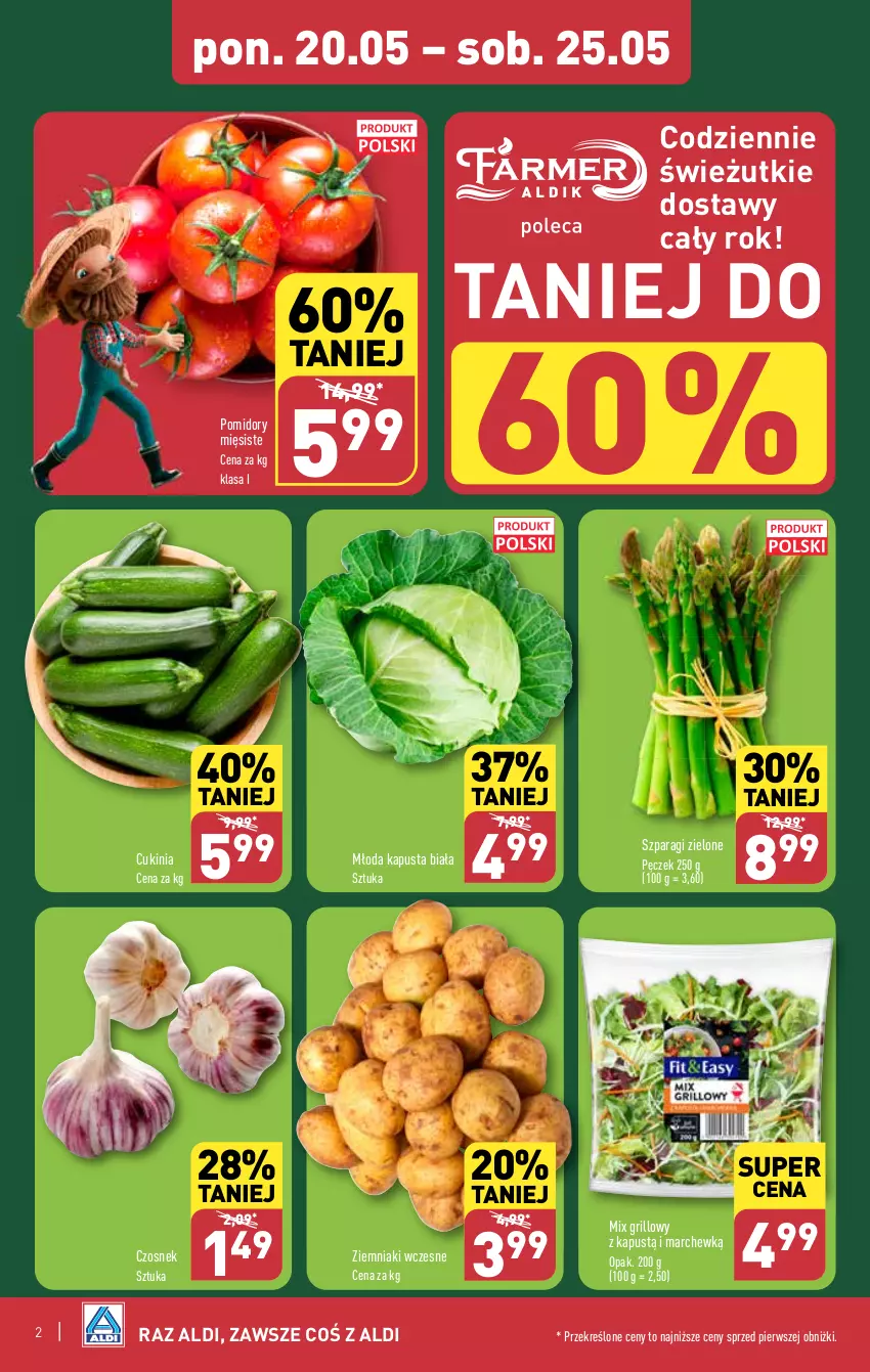 Gazetka promocyjna Aldi - Farmer ALDIK poleca świeże owoce i warzywa - ważna 20.05 do 25.05.2024 - strona 2 - produkty: Czosnek, Grill, Kapustą, Pomidory, Ziemniaki