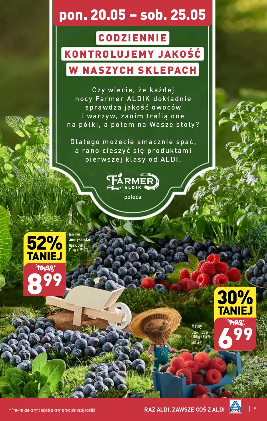 Gazetka promocyjna Aldi - Farmer ALDIK poleca świeże owoce i warzywa - ważna 20.05 do 25.05.2024 - strona 5 - produkty: Fa, Maliny