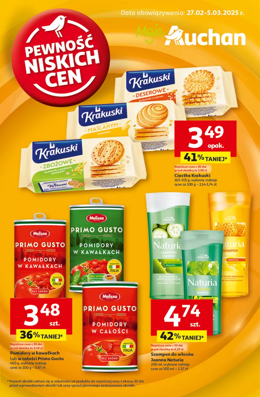 Gazetka promocyjna Auchan - Pewność Niskich Cen Moje - ważna 27.02 do 05.03.2025 - strona 1 - produkty: Ciastka, Joanna, Kawa, Krakus, Krakuski