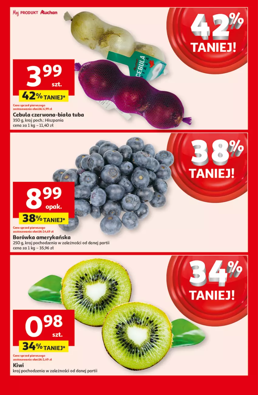 Gazetka promocyjna Auchan - Pewność Niskich Cen Moje - ważna 27.02 do 05.03.2025 - strona 5 - produkty: Borówka, Borówka amerykańska, Cebula, Cebula czerwona, Kiwi