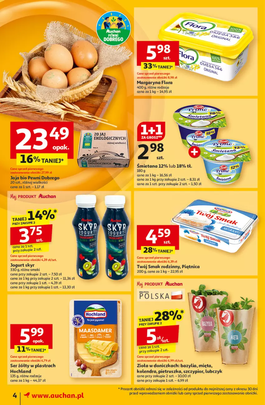 Gazetka promocyjna Auchan - Pewność Niskich Cen Moje - ważna 27.02 do 05.03.2025 - strona 6 - produkty: Bazyl, Bazylia, Flora, Hochland, Jaja, Jogurt, Kolendra, Maasdam, Margaryna, Mięta, Piątnica, Pietruszka, Ser