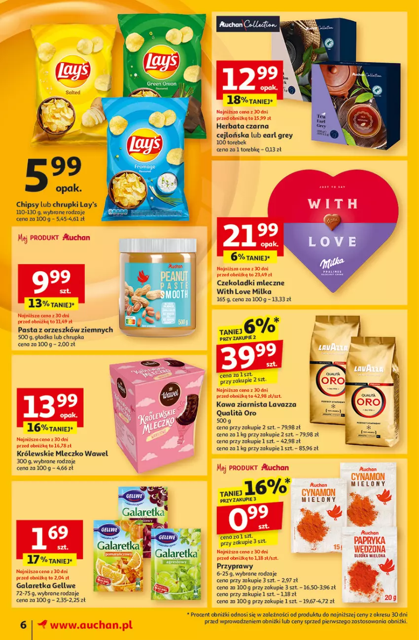 Gazetka promocyjna Auchan - Pewność Niskich Cen Moje - ważna 27.02 do 05.03.2025 - strona 8 - produkty: Chipsy, Chrupki, Earl Grey, Gala, Galaretka, Herbata, Herbata czarna, Kawa, Kawa ziarnista, Królewski, Królewskie Mleczko, Lavazza, Milka, Mleczko, Papryka, Przyprawy, Wawel