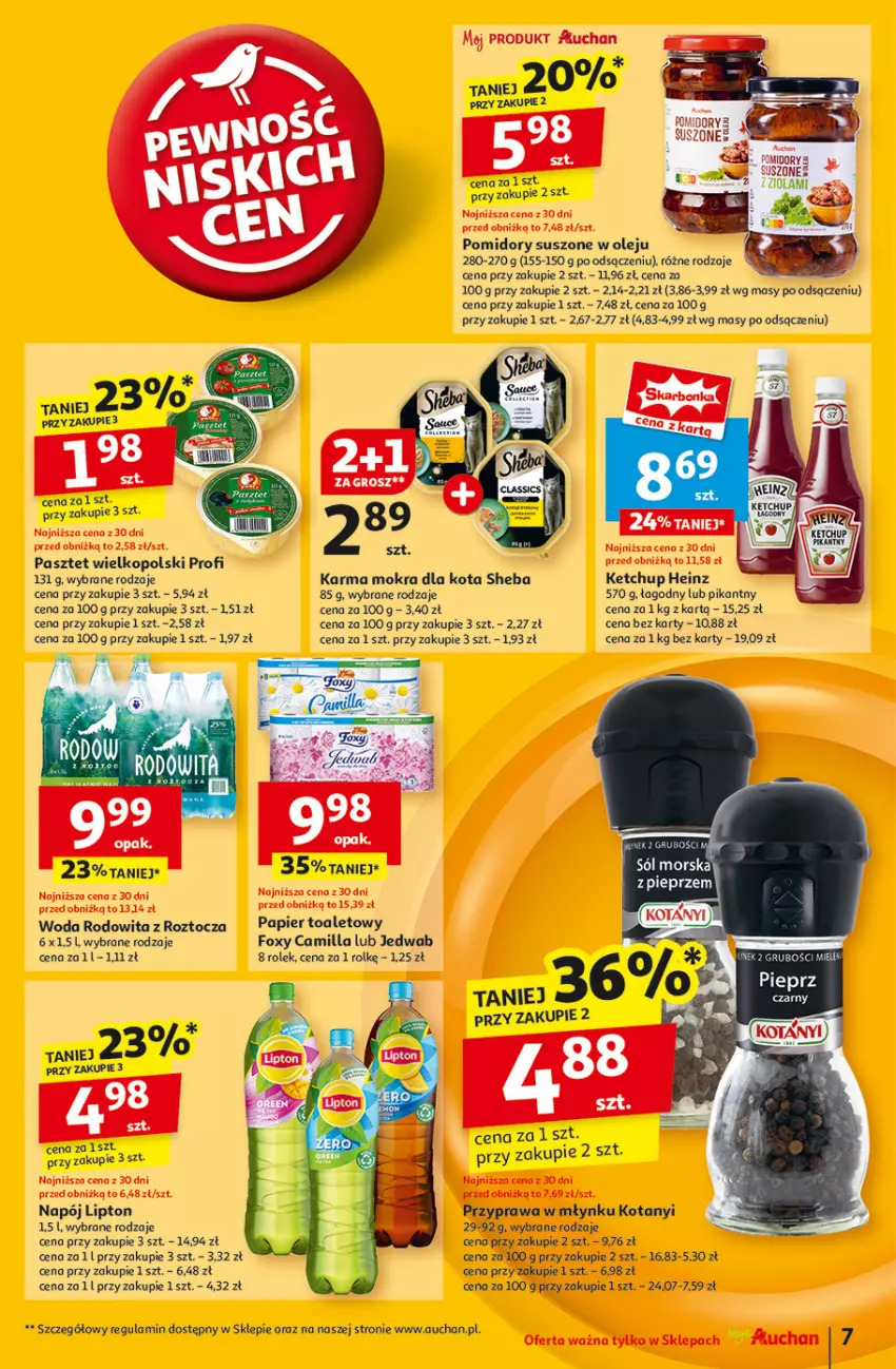 Gazetka promocyjna Auchan - Pewność Niskich Cen Moje - ważna 27.02 do 05.03.2025 - strona 9 - produkty: Foxy, Heinz, Ketchup, Lipton, Napój, Olej, Papier, Papier toaletowy, Pasztet, Pomidory, Sheba, Woda