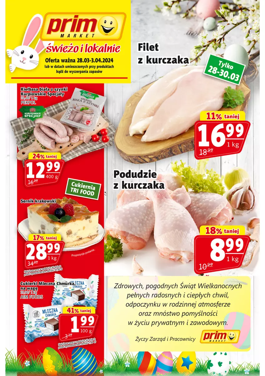 Gazetka promocyjna Prim Market - ważna 28.03 do 03.04.2024 - strona 1 - produkty: Kiełbasa, Kurczak, Podudzie z kurczaka