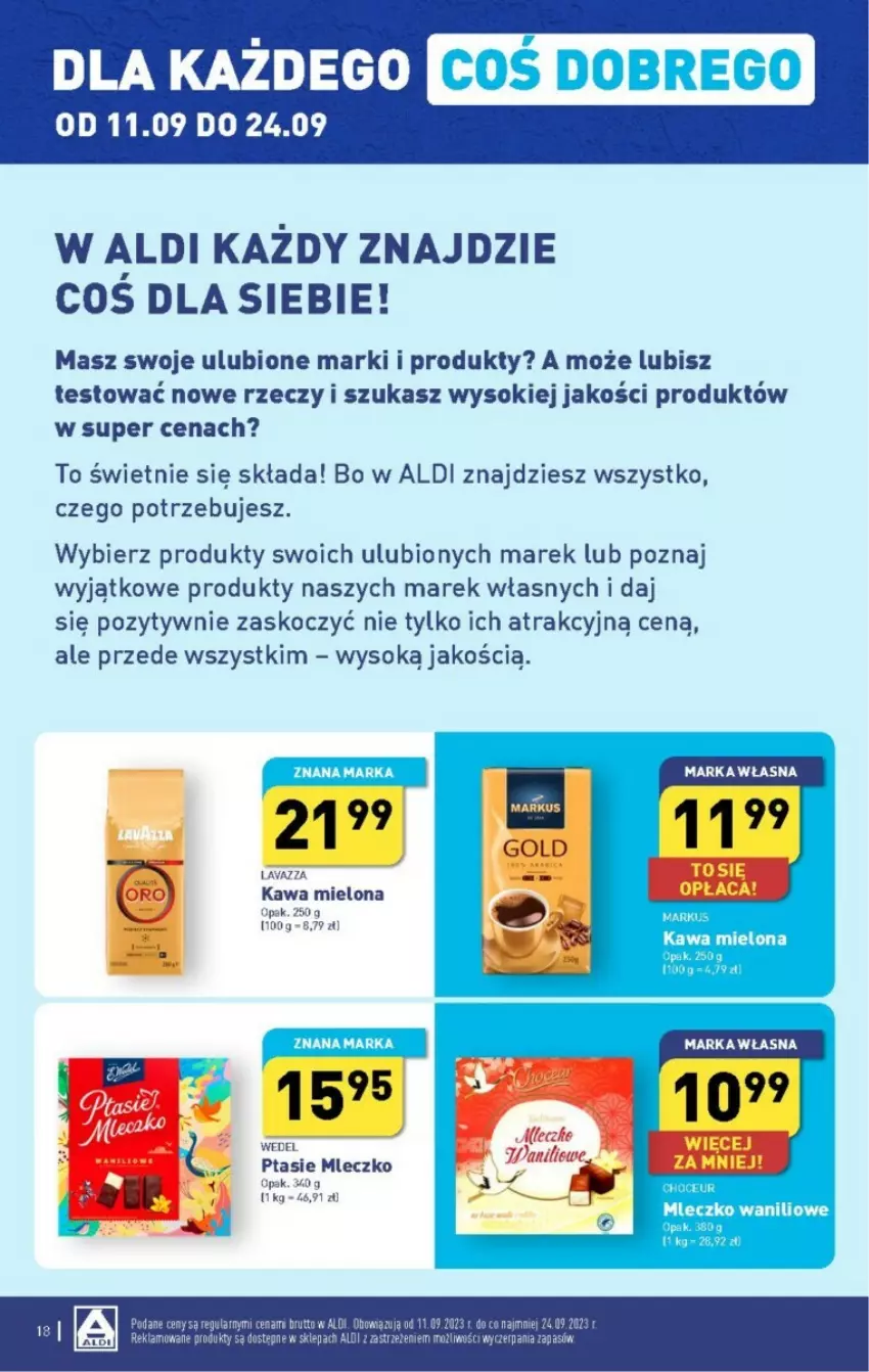 Gazetka promocyjna Aldi - ważna 18.09 do 23.09.2023 - strona 10 - produkty: Kawa, Kawa mielona, Koc, Lavazza, Mleczko, Ptasie mleczko, Sok