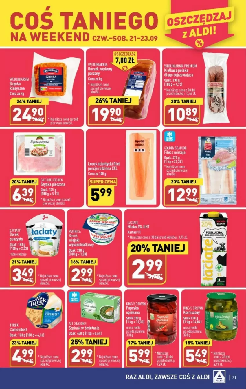 Gazetka promocyjna Aldi - ważna 18.09 do 23.09.2023 - strona 14 - produkty: Dell, Filet z mintaja, Mintaj, Mleko, Piątnica, Ser, Serek, Szpinak