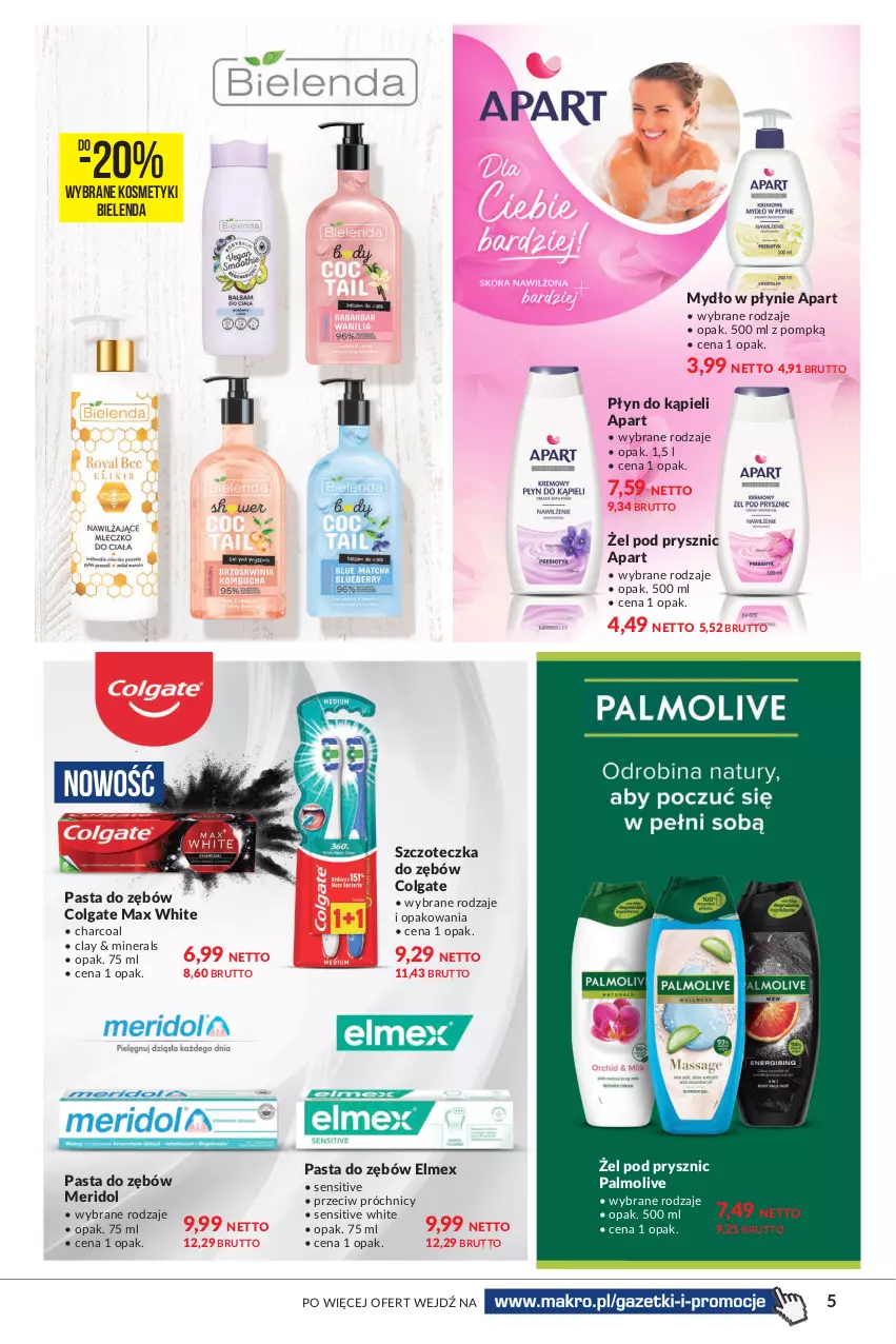 Gazetka promocyjna Makro - [Oferta specjalna] Sekrety urody - ważna 04.05 do 16.05.2022 - strona 5 - produkty: Bielenda, Colgate, Elmex, LG, Mydło, Mydło w płynie, Palmolive, Pasta do zębów, Płyn do kąpieli, Szczoteczka, Szczoteczka do zębów