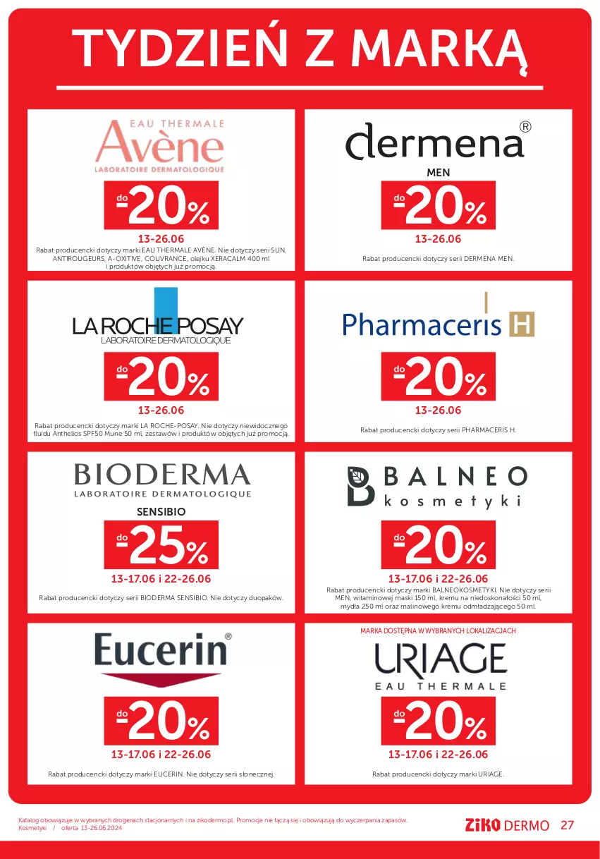 Gazetka promocyjna Ziko - Gazetka Ziko Dermo - ważna 13.06 do 26.06.2024 - strona 27 - produkty: Acer, Avène, Bioderma, Dermena, Helio, La Roche-Posay, Olej, Pharmaceris, Ser, XeraCalm