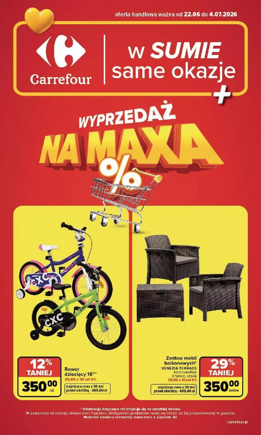 Gazetka promocyjna Carrefour - Gazetka Carrefour WYPRZEDAŻ NA MAXA - ważna 22.06 do 04.07.2026 - strona 1 - produkty: Rower, Stolik
