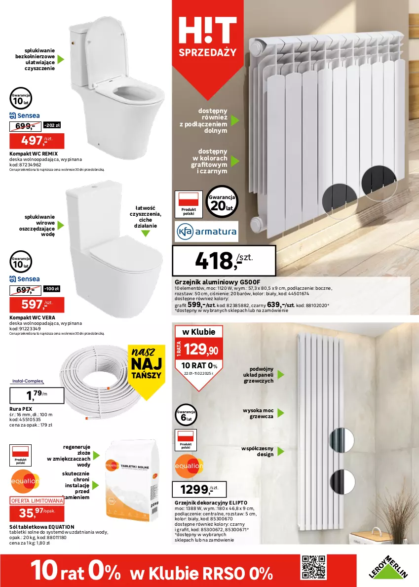 Gazetka promocyjna Leroy Merlin - Gazetka Leroy Merlin - ważna 22.01 do 11.02.2025 - strona 5 - produkty: Deska wolnoopadająca, Gra, Grohe, Grzejnik, Kompakt WC, Miska, Miska wisząca, Rura, Ser, Sok, Sól, Tablet, Zestaw podtynkowy WC