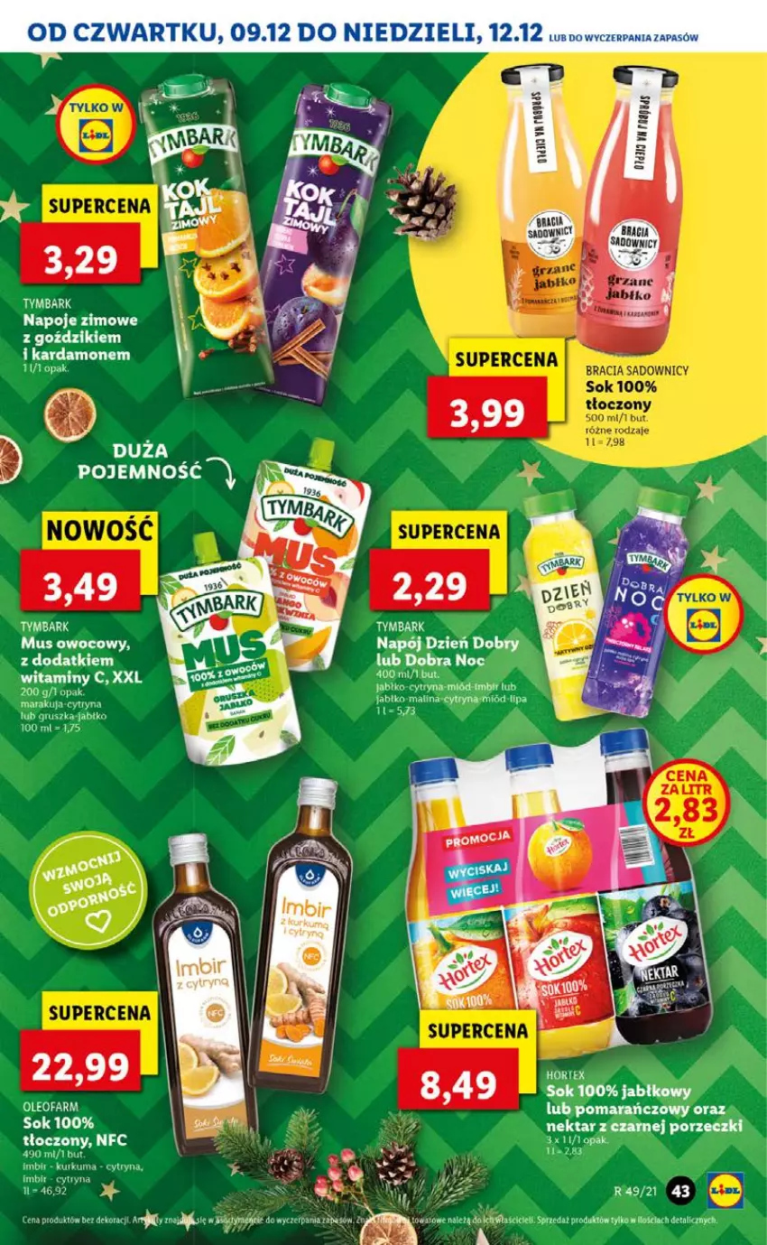 Gazetka promocyjna Lidl - GAZETKA OD 09.12 DO 12.12 - ważna 09.12 do 12.12.2021 - strona 43 - produkty: Fa, Hortex, Imbir, Miód, Mus, Napój, Napoje, Nektar, Oleo, Oleofarm, Por, Sok, Tymbark