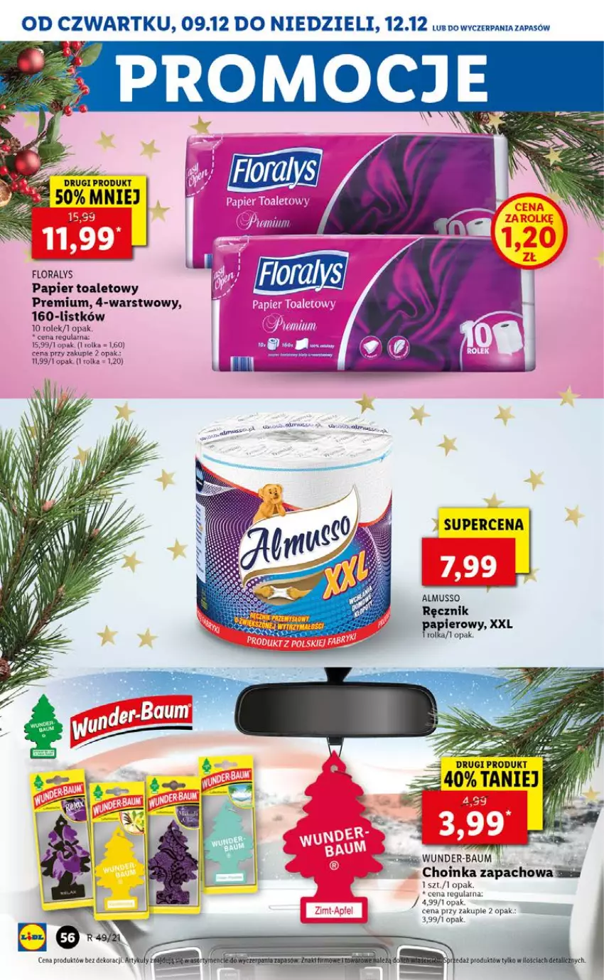 Gazetka promocyjna Lidl - GAZETKA OD 09.12 DO 12.12 - ważna 09.12 do 12.12.2021 - strona 56 - produkty: Choinka, Flora, Inka, Mus, Papier, Papier toaletowy, Ręcznik