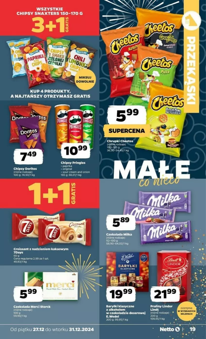 Gazetka promocyjna Netto - ważna 27.12 do 31.12.2024 - strona 11 - produkty: Baryłki, Chipsy, Czekolada, Deser, Gin, Gra, Lindor, Merci, Praliny, Pringles, Ser