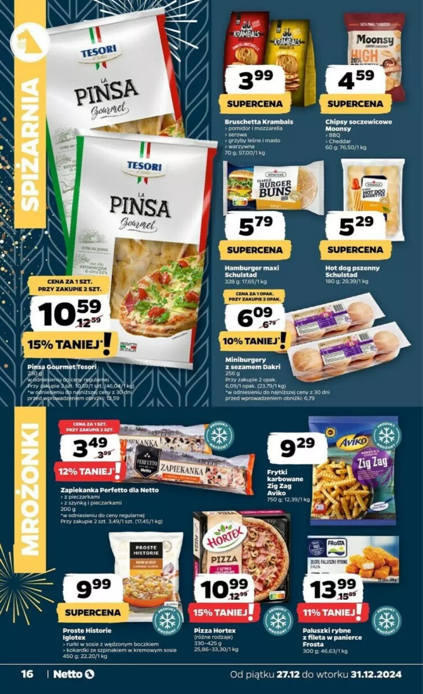 Gazetka promocyjna Netto - ważna 27.12 do 31.12.2024 - strona 8 - produkty: Burger, Frosta, Grzyby, Hamburger, Hortex, Hot dog, Mozzarella, Paluszki rybne, Piec, Pieczarka, Rurki, Sos, Szpinak, Szyna, Zapiekanka