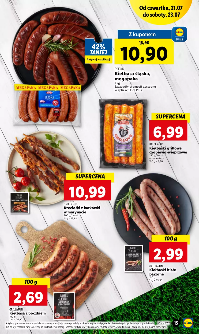 Gazetka promocyjna Lidl - GAZETKA - ważna 21.07 do 23.07.2022 - strona 15 - produkty: Grill, Kiełbasa, Kiełbasa śląska, Kiełbaski białe, PIKOK