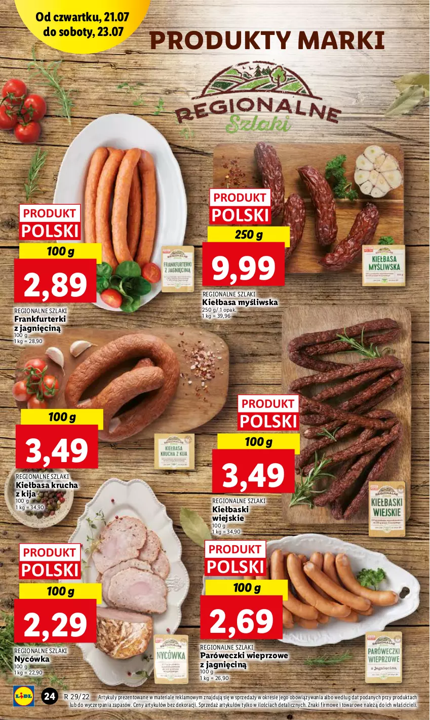 Gazetka promocyjna Lidl - GAZETKA - ważna 21.07 do 23.07.2022 - strona 24 - produkty: Frankfurterki, Kiełbasa, Kiełbasa krucha