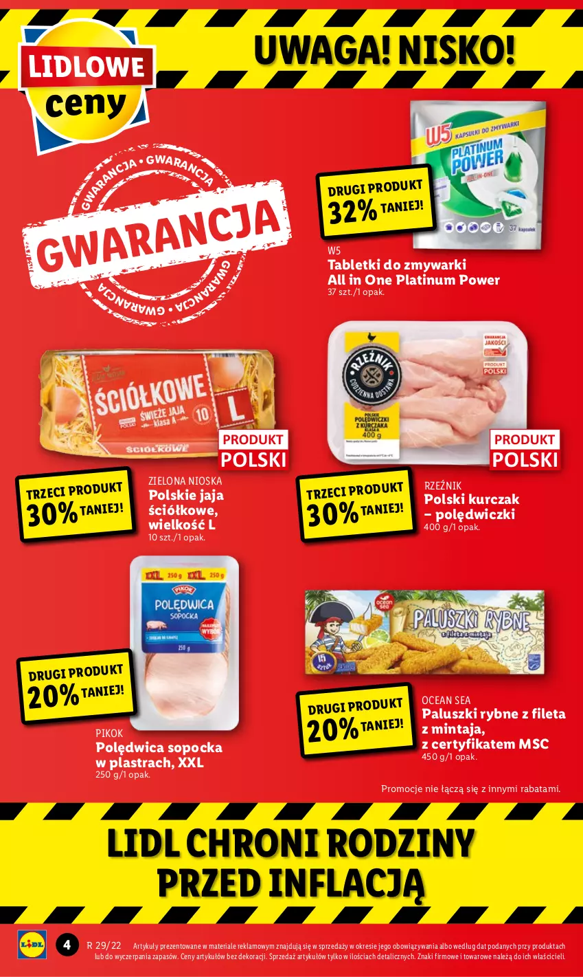 Gazetka promocyjna Lidl - GAZETKA - ważna 21.07 do 23.07.2022 - strona 4 - produkty: Jaja, Kurczak, Mintaj, Paluszki rybne, PIKOK, Polędwica, Tablet, Tabletki do zmywarki, Waga, Zmywarki