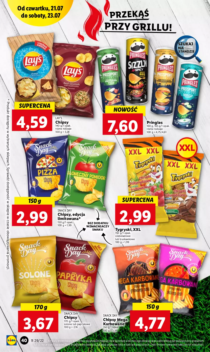Gazetka promocyjna Lidl - GAZETKA - ważna 21.07 do 23.07.2022 - strona 40 - produkty: Chipsy, Grill, Gry, Lay’s, Pringles