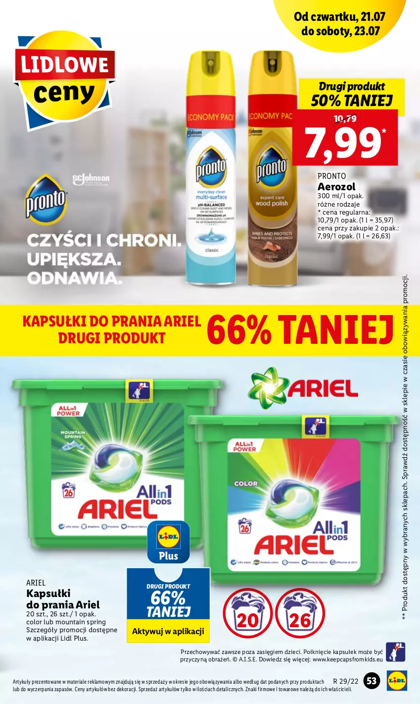 Gazetka promocyjna Lidl - GAZETKA - ważna 21.07 do 23.07.2022 - strona 53 - produkty: Ariel, Dzieci, Kapsułki do prania, Pronto, Top