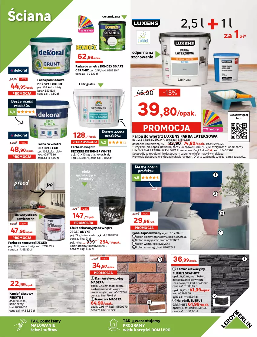 Gazetka promocyjna Leroy Merlin - Wszystko do ogrodu - ważna 28.05 do 23.06.2021 - strona 19 - produkty: Beckers, Dekoral, Drzwi, Fa, Farba akrylowa, Farba do wnętrz, Farba lateksowa, Gra, Granat, Grunt, Kamień elewacyjny, Kamień gipsowy, Klamka, LG, Luxens, Malibu, Narożnik, Papier, Podkład, Por, Ser, Sos, Telefon