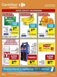 Gazetka promocyjna Carrefour - Gazetka Express - Gazetka - ważna od 23.02 do 23.02.2026 - strona 1 - produkty: Piwa, Piec, Banany, Gra, Tyskie, Pomarańcze, Pepsi, Lipton, Herbata, Masło, Fa