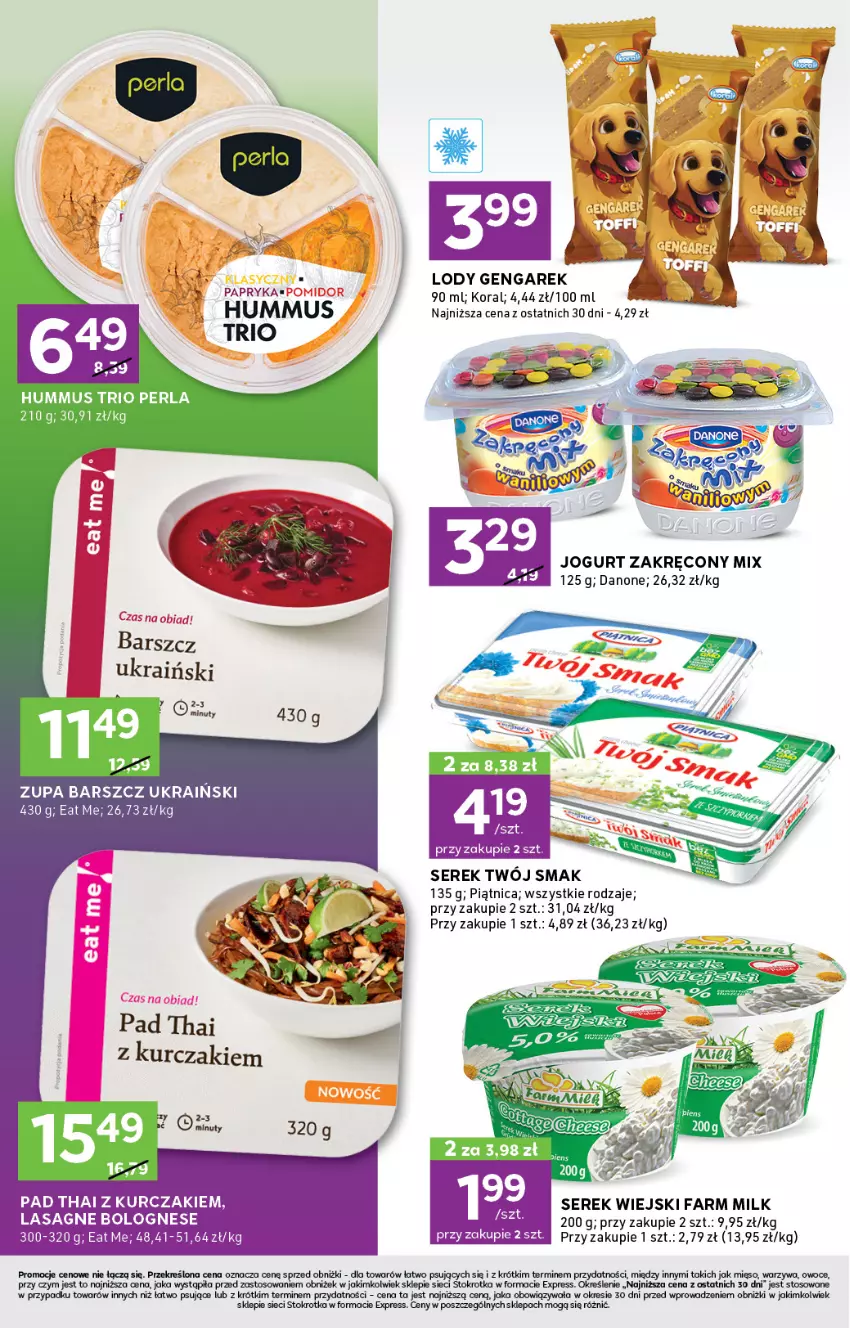 Gazetka promocyjna Stokrotka - Stokrotka Express - ważna 16.05 do 28.05.2024 - strona 2 - produkty: Danone, Fa, Farm Milk, Hummus, Jogurt, Kurczak, Lasagne, Lasagne bolognese, Lody, Mięso, Mus, Nuty, Owoce, Papryka, Piątnica, Ser, Serek, Serek wiejski, Warzywa, Zupa