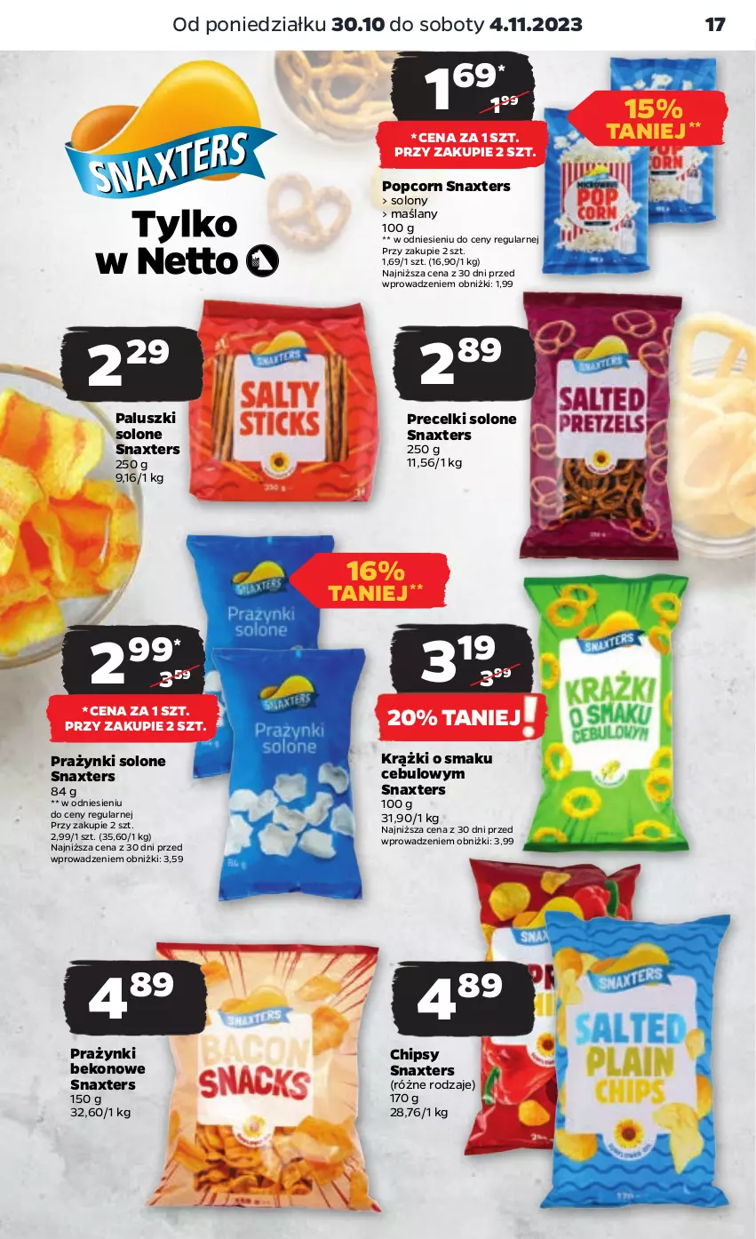 Gazetka promocyjna Netto - Artykuły spożywcze - ważna 30.10 do 04.11.2023 - strona 17 - produkty: Beko, Chipsy, Popcorn, Precelki