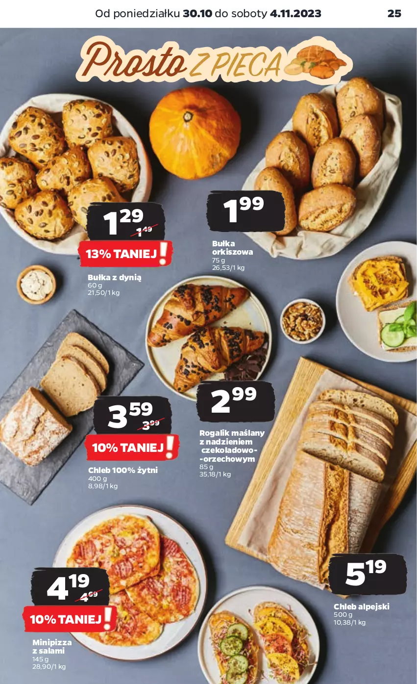 Gazetka promocyjna Netto - Artykuły spożywcze - ważna 30.10 do 04.11.2023 - strona 25 - produkty: Bułka, Chleb, Dynią, Pizza, Rogal, Salami