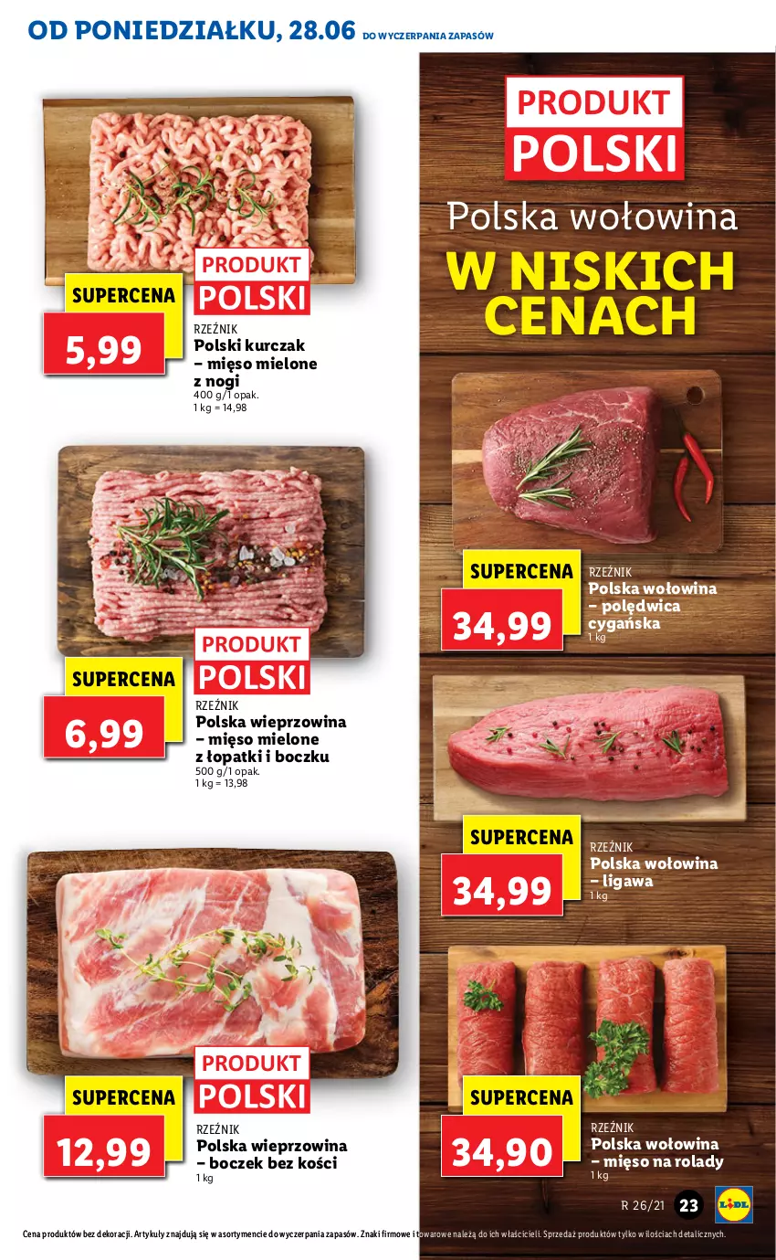 Gazetka promocyjna Lidl - GAZETKA - ważna 28.06 do 30.06.2021 - strona 23 - produkty: Boczek, Boczek bez kości, Kurczak, Mięso, Mięso mielone, Polędwica, Wieprzowina, Wołowina