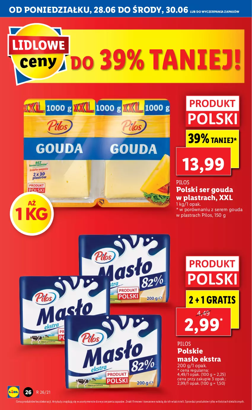 Gazetka promocyjna Lidl - GAZETKA - ważna 28.06 do 30.06.2021 - strona 26 - produkty: Gouda, Gra, Masło, Pilos, Por, Ser