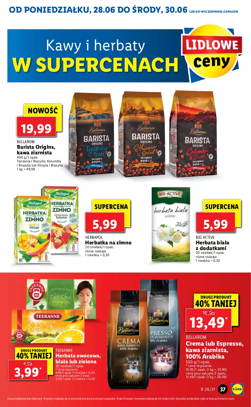 Gazetka promocyjna Lidl - GAZETKA - ważna 28.06 do 30.06.2021 - strona 37 - produkty: Bell, Bella, Gin, Herbapol, Herbata, Herbata owocowa, Kawa, Kawa ziarnista, Teekanne, Torebka