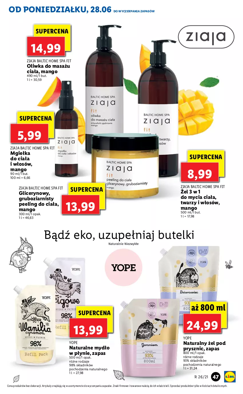 Gazetka promocyjna Lidl - GAZETKA - ważna 28.06 do 30.06.2021 - strona 47 - produkty: Mango, Mydło, Mydło w płynie, Peeling, Yope, Ziaja