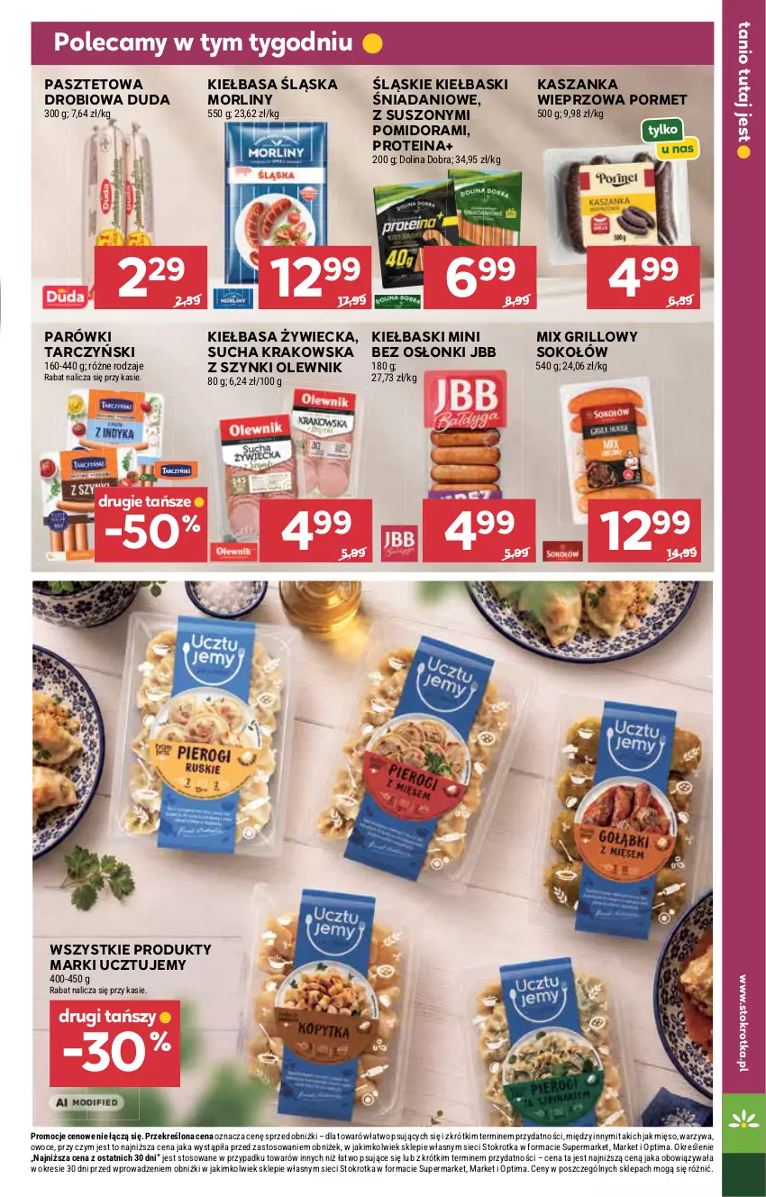 Gazetka promocyjna Stokrotka - Supermarket - ważna 13.08 do 19.08.2026 - strona 15 - produkty: Danio, Duda, Grill, Kasza, Kaszanka, Kiełbasa, Kiełbasa śląska, Mięso, Morliny, Olewnik, Optima, Owoce, Parówki, Pasztet, Por, Sok, Sokołów, Tarczyński, Warzywa