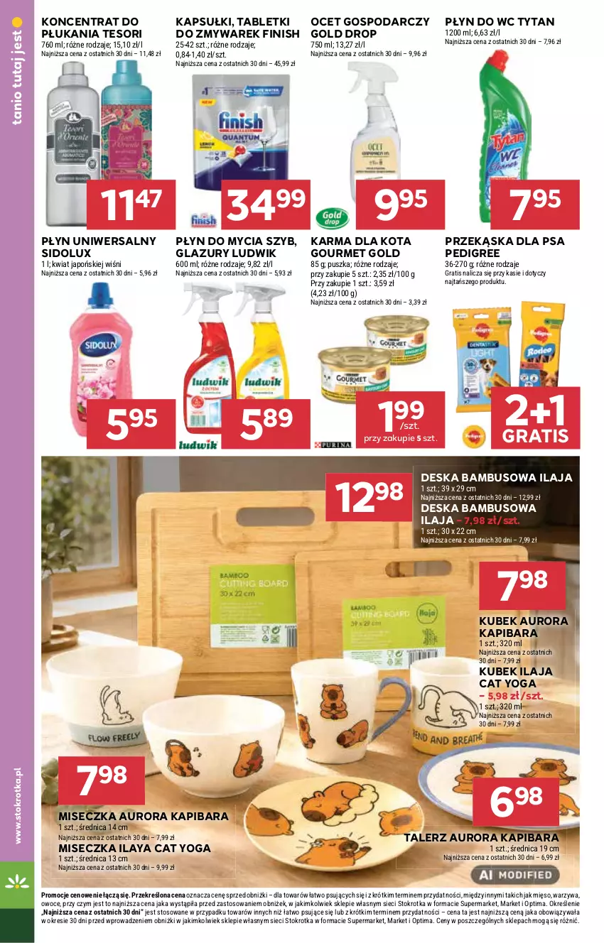 Gazetka promocyjna Stokrotka - Supermarket - ważna 13.08 do 19.08.2026 - strona 42 - produkty: Finish, Gourmet Gold, Gra, Kubek, Lazur, Ludwik, Mięso, Miseczka, Ocet, Optima, Owoce, Pedigree, Płyn do mycia, Płyn do wc, Sidolux, Tablet, Talerz, Tytan, Warzywa