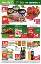 Gazetka promocyjna Stokrotka - Supermarket - Gazetka - ważna od 19.08 do 19.08.2026 - strona 1 - produkty: Piwa, Piwo, Warzywa, Sos, Gin, Gra, Papryka czerwona, Papryka, Karkówka wieprzowa, Mirinda, Warka, Desperados, Lody, Pepsi, Optima, Farm Milk, Owoce, Oliwa z oliwek, Masło, Napój, Kiełbasa, Olewnik, Mięso, Nestlé, Kiełbasa śląska, Fa, Oliwa