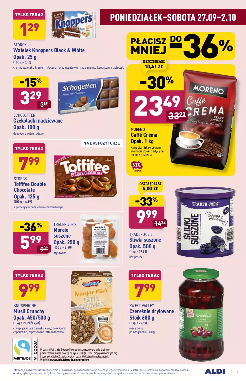 Gazetka promocyjna Aldi - ważna 27.09 do 02.10.2021 - strona 9 - produkty: Cappuccino, Chia, Fa, Gra, Kakao, Kawa, Kawa ziarnista, Knoppers, Lack, Mus, Schogetten, Stek, Tera, Toffifee, Wafelek