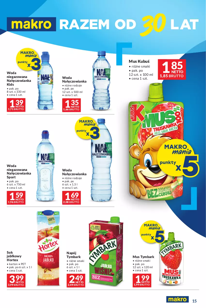 Gazetka promocyjna Makro - Oferta dla Twojego biznesu - ważna 19.03 do 30.03.2024 - strona 15 - produkty: Hortex, Kubuś, Mus, Nałęczowianka, Napój, Por, Sok, Sok jabłkowy, Sport, Tymbark, Woda, Woda niegazowana