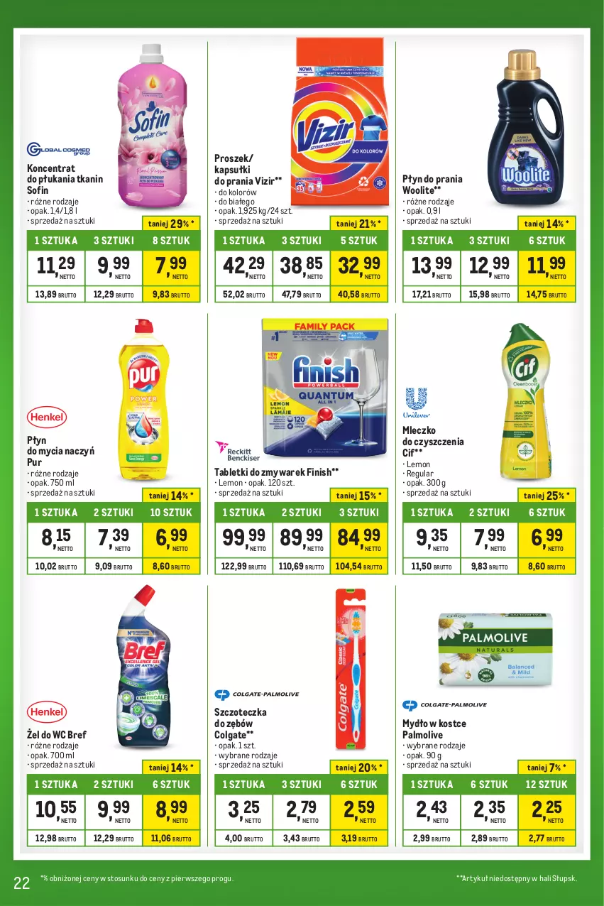 Gazetka promocyjna Makro - Kupujesz więcej płacisz mniej - oferta z alkoholem - ważna 01.10 do 31.10.2023 - strona 22 - produkty: Bref, Cif, Colgate, Do mycia naczyń, Finish, Kapsułki do prania, LG, Mleczko, Mydło, Palmolive, Płyn do mycia, Płyn do mycia naczyń, Płyn do prania, Pur, Szczoteczka, Szczoteczka do zębów, Tablet, Vizir, Woolite