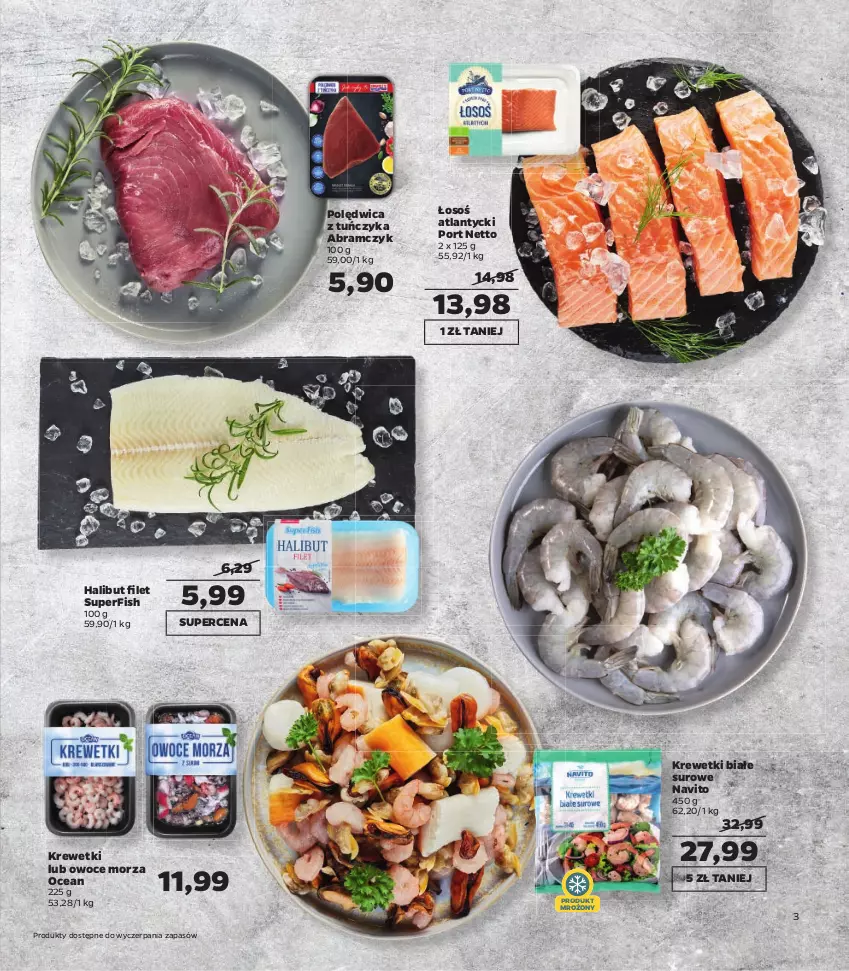 Gazetka promocyjna Netto - Katalog znanych marek - ważna 09.12 do 24.12.2021 - strona 3 - produkty: Cebula, Fa, Gin, Halibut, Krewetki, Owoce, Owoce morza, Piec, Pieprz, Polędwica, Por, Ryż, Sos, Top, Tuńczyk