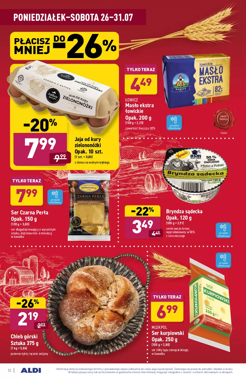 Gazetka promocyjna Aldi - ważna 26.07 do 31.07.2021 - strona 12 - produkty: Bryndza, Cars, Chleb, Jaja, Kawa, Masło, Perła, Ser, Ser długodojrzewający, Serek, Tera