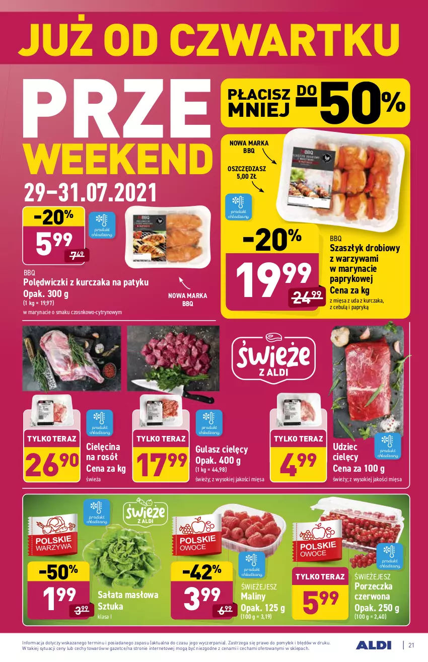 Gazetka promocyjna Aldi - ważna 26.07 do 31.07.2021 - strona 21 - produkty: Kurczak, Maliny, Masło, Polędwiczki z kurczaka, Por, Rosół, Sałat, Sałata masłowa, Sok, Tera, Warzywa